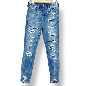 American Eagle Curvy High Rise Jegging 6 SHORT skinny jeans‎ distressed patched